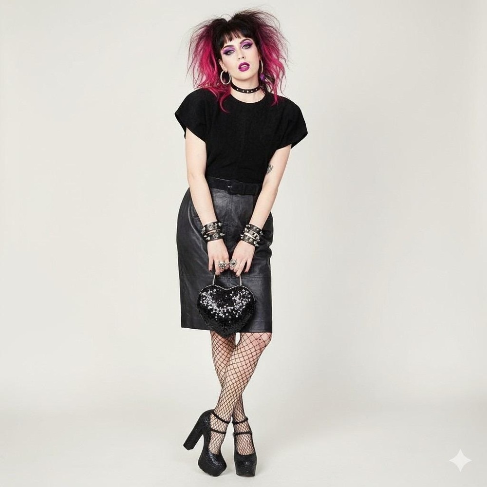 Vintage 80s Morgan Taylor Petites Dress 2 Black Suede Leather Goth Punk Glam LBD